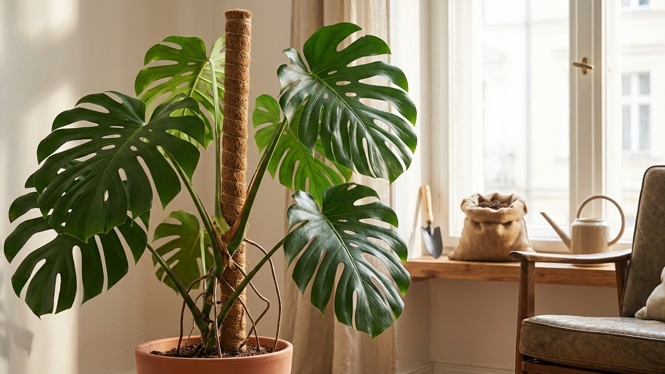 Entretien monstera : lumière, arrosage, tuteur et rempotage