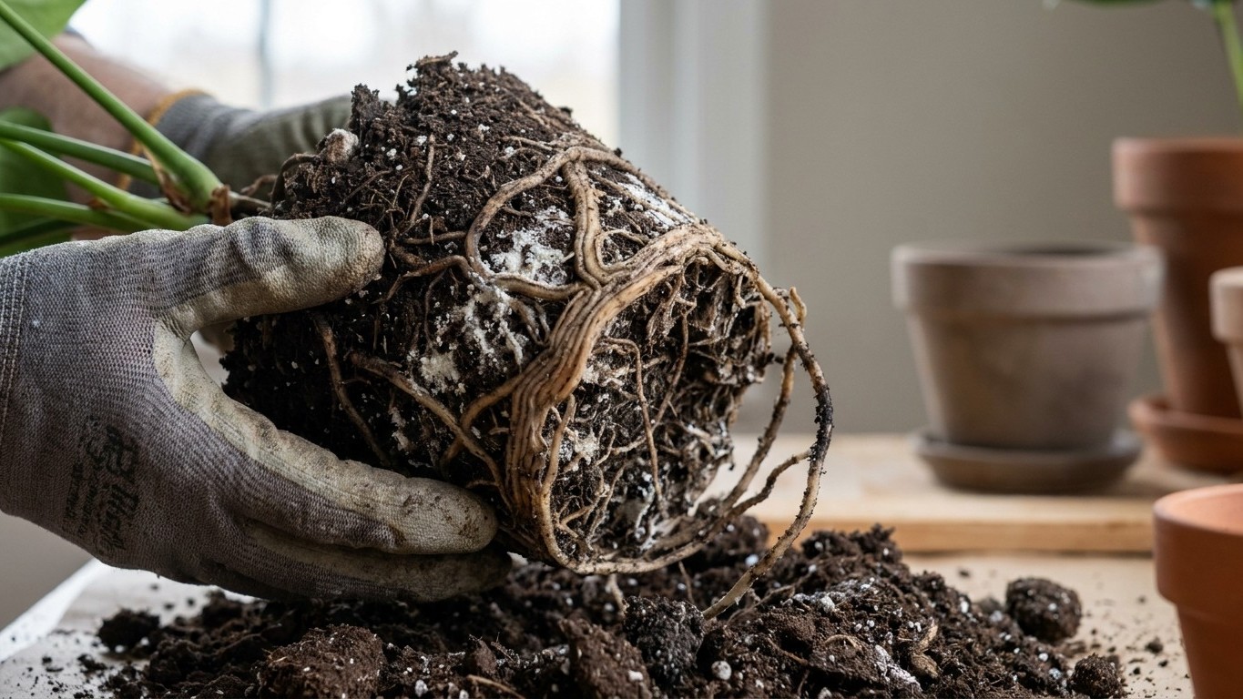 J'ai nourri mon philodendron chaque semaine pendant deux ans : en dépotant la motte, j'ai compris pourquoi il mourait à pe...