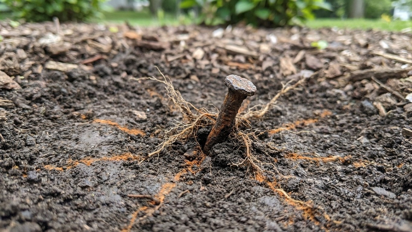 J'ai planté un clou rouillé dans la terre de mon hortensia pour le faire bleuir : au bout de trois semaines, j'ai gratté l...