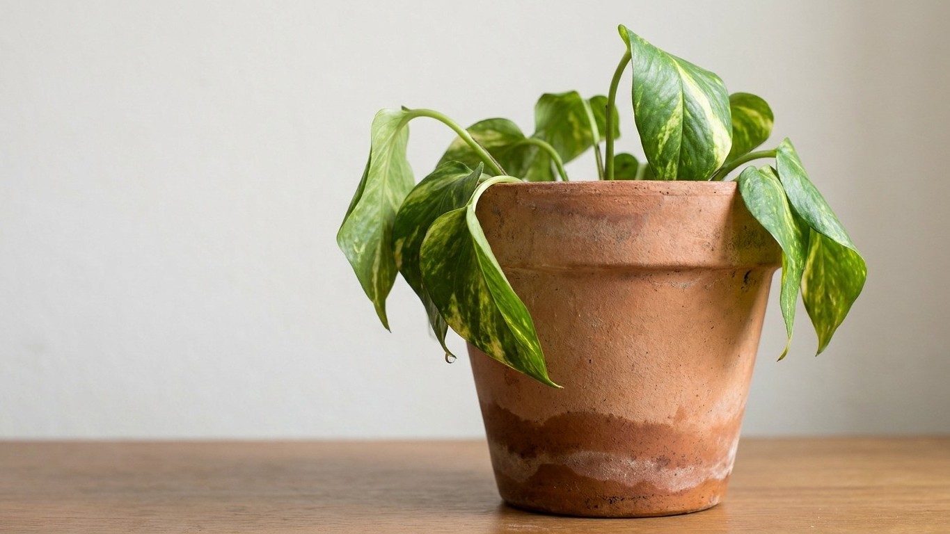 J'ai rempoté mon pothos dans un pot en terre cuite tout neuf : en quatre jours, les racines étaient sèches comme du papier