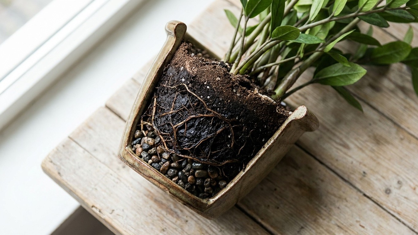 Je mettais des graviers au fond de chaque pot depuis 15 ans pour le drainage : le jour où j'ai retourné un pot, les racine...