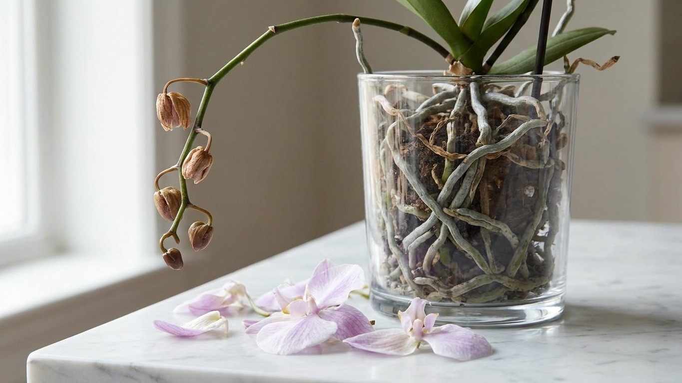 Je posais des glaçons sur les racines de mon orchidée pour l'arroser : au bout de 10 jours, chaque bouton était tombé