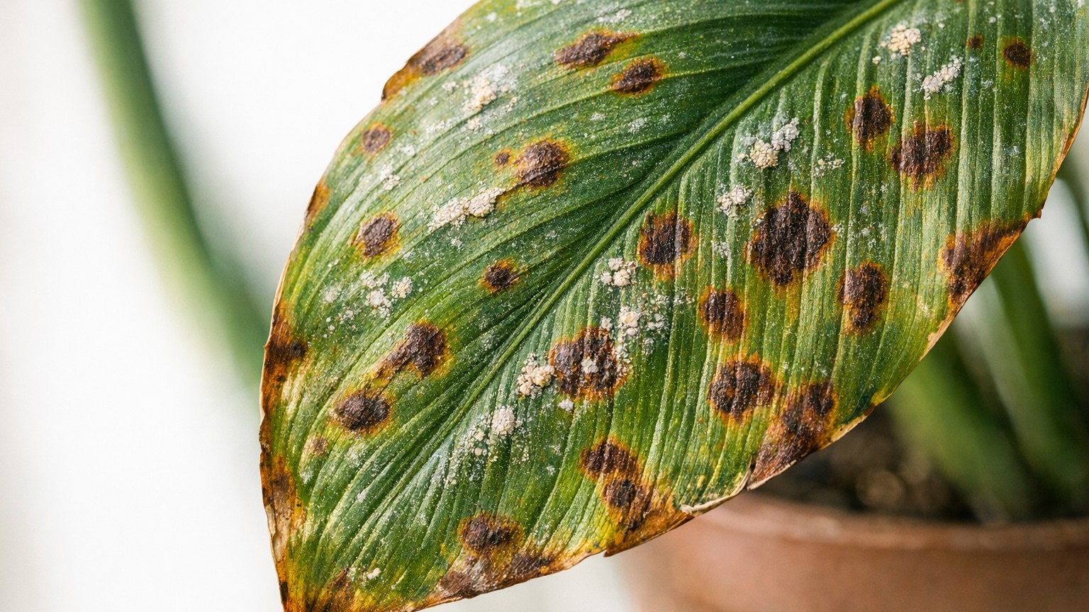 J'ai brumisé mes plantes tropicales chaque matin comme on m'avait dit : en regardant les feuilles de près, j'ai vu apparaî...
