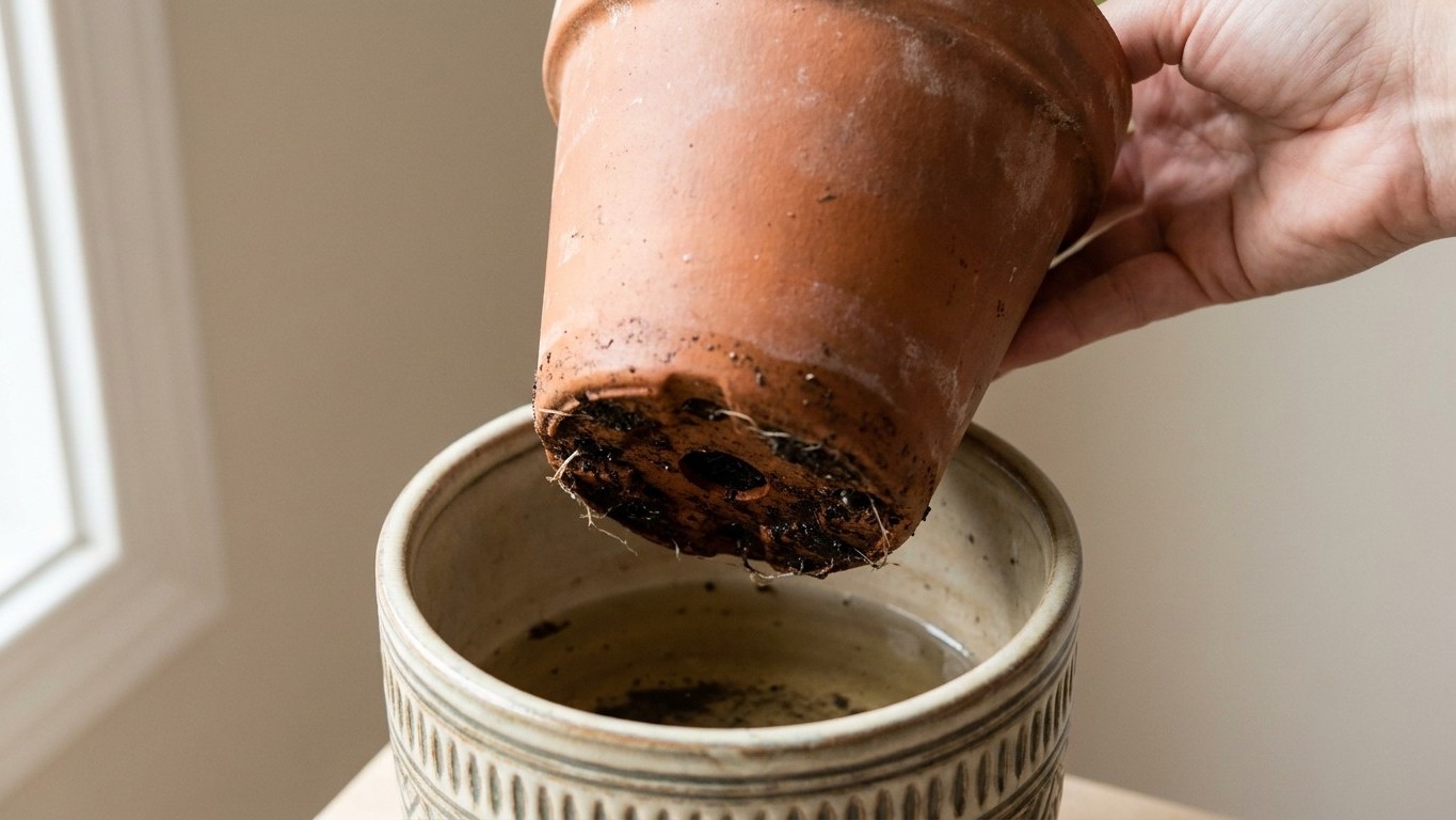 J'arrosais mes plantes dans leur cache-pot décoratif comme tout le monde : le jour où j'ai soulevé le pot intérieur, j'ai ...