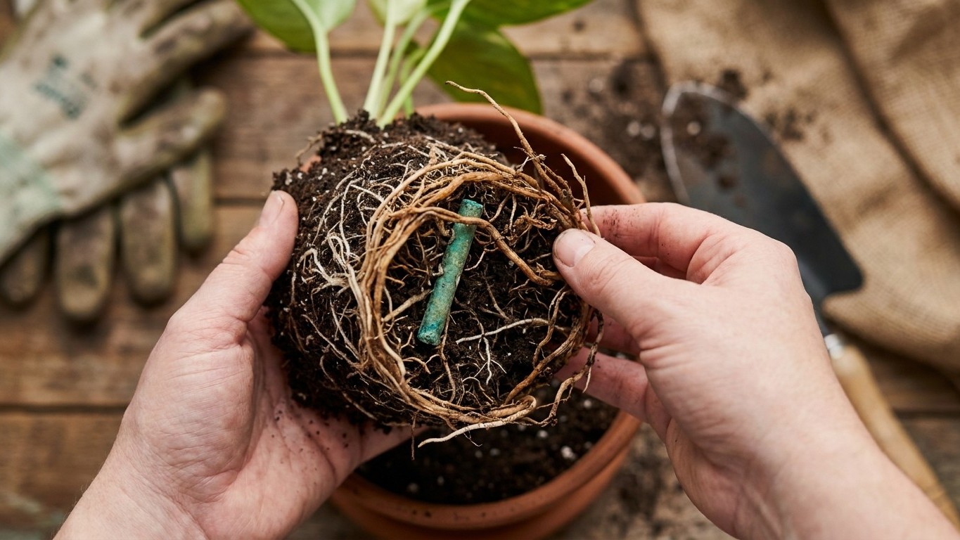 Je piquais des bâtonnets d'engrais dans mes pots depuis des années : le jour où j'ai dépoté la plante, j'ai compris ce qui...