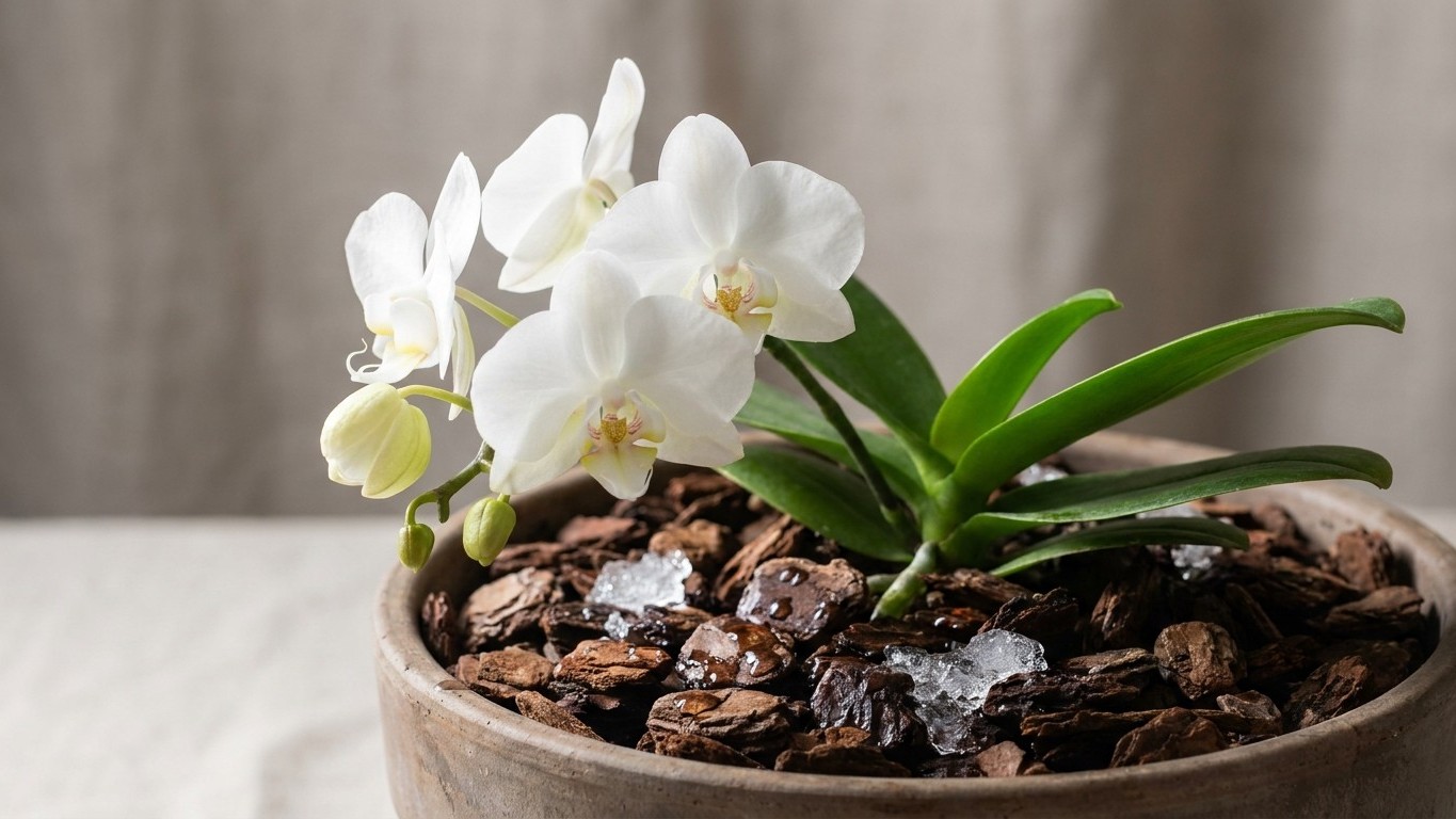 J'ai suivi la fameuse astuce du glaçon pour mon phalaenopsis : quand j'ai sorti la plante de son pot quelques mois plus ta...