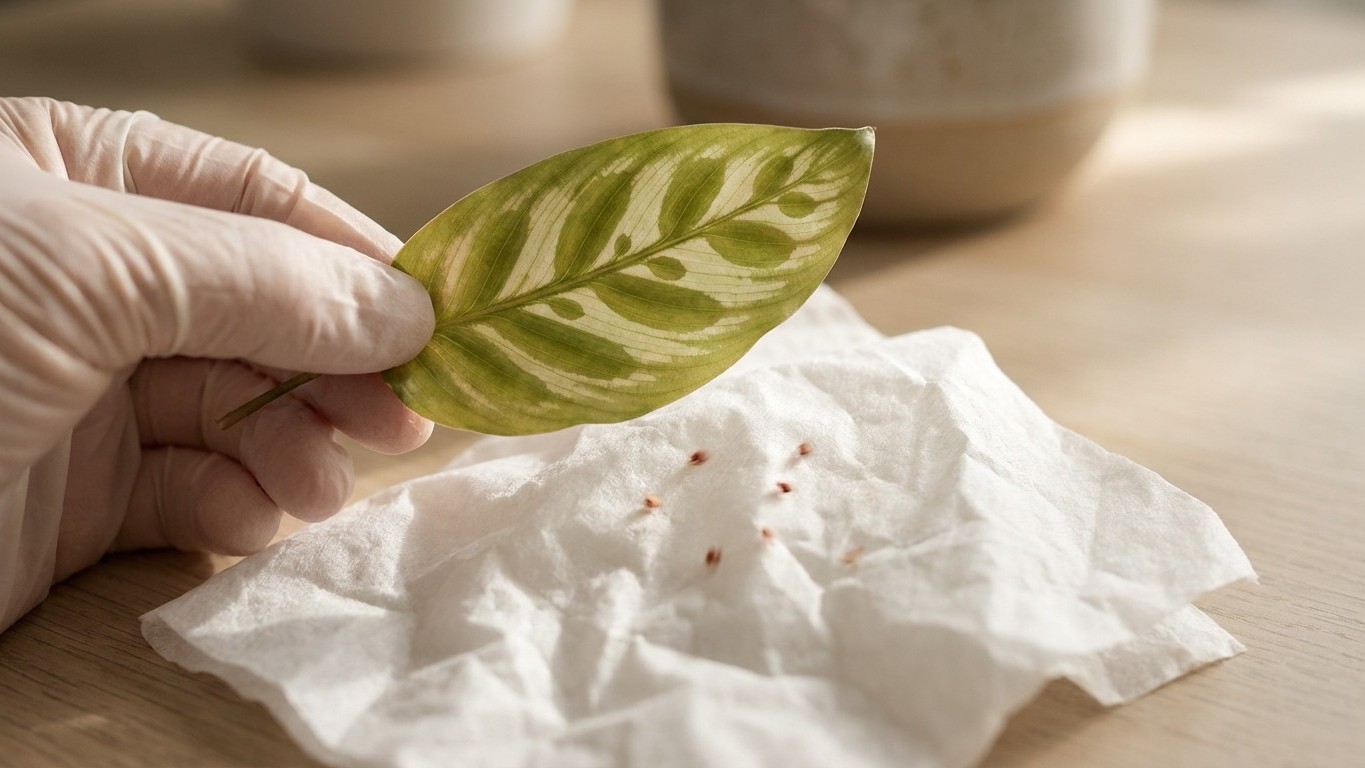 Je croyais que mon calathea manquait juste d'eau en juillet : quand j'ai passé un mouchoir sous une feuille piquetée, j'ai...