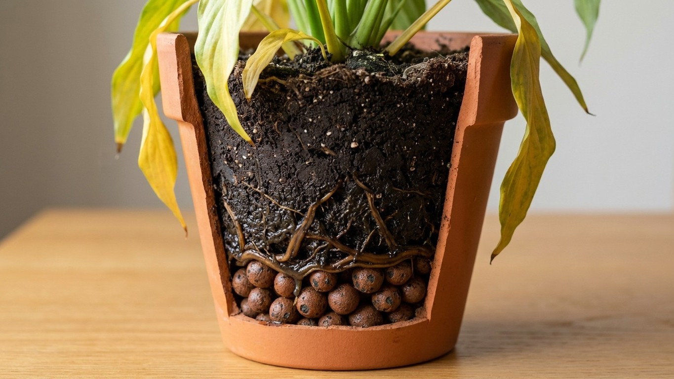 Je mettais des billes d'argile au fond de mes pots pour drainer : le jour où j'ai dépoté ma plante, j'ai compris pourquoi ...