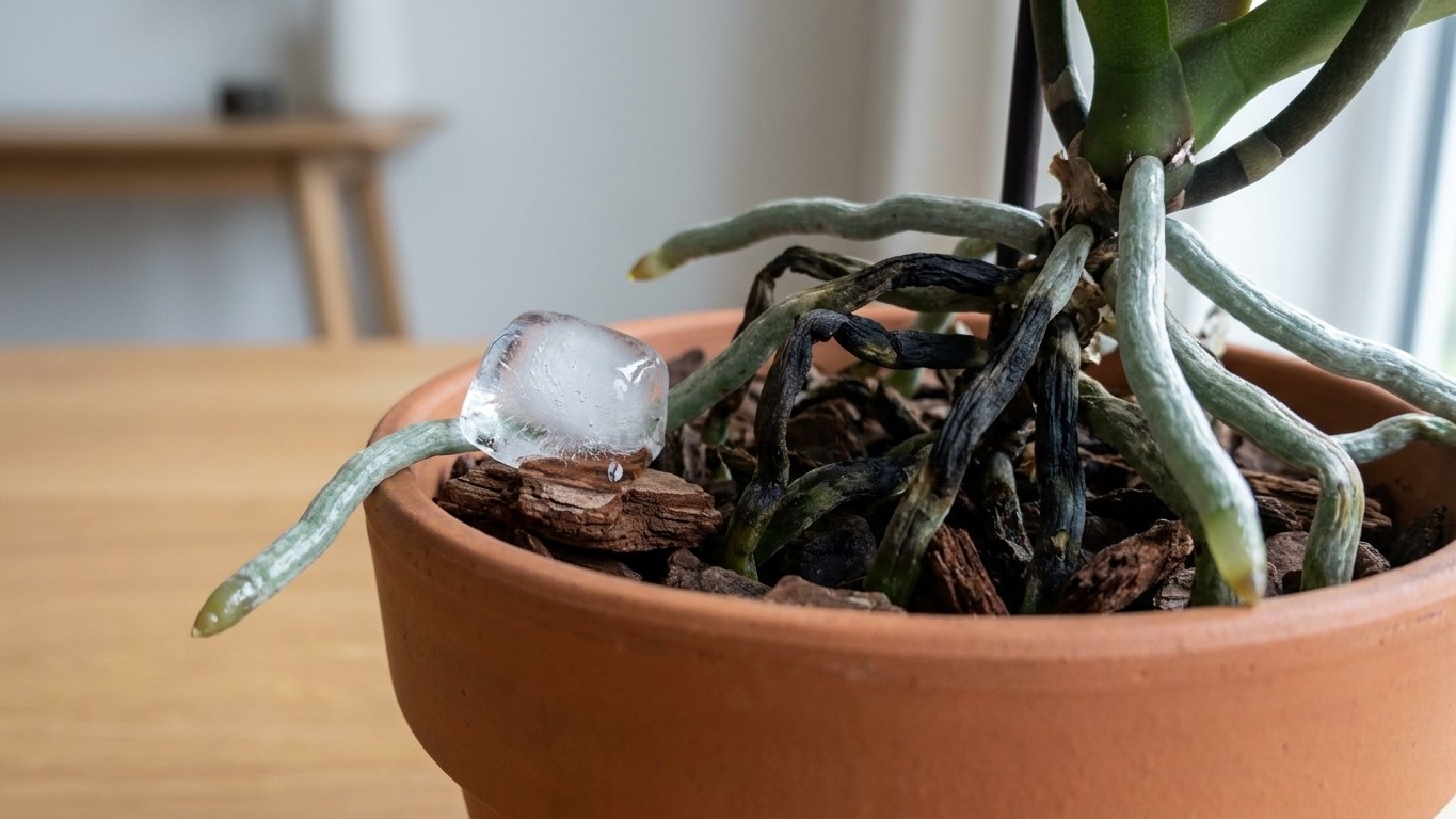 Je posais des glaçons sur mes orchidées comme tout le monde le conseille : en sortant les racines du pot un mois plus tard...