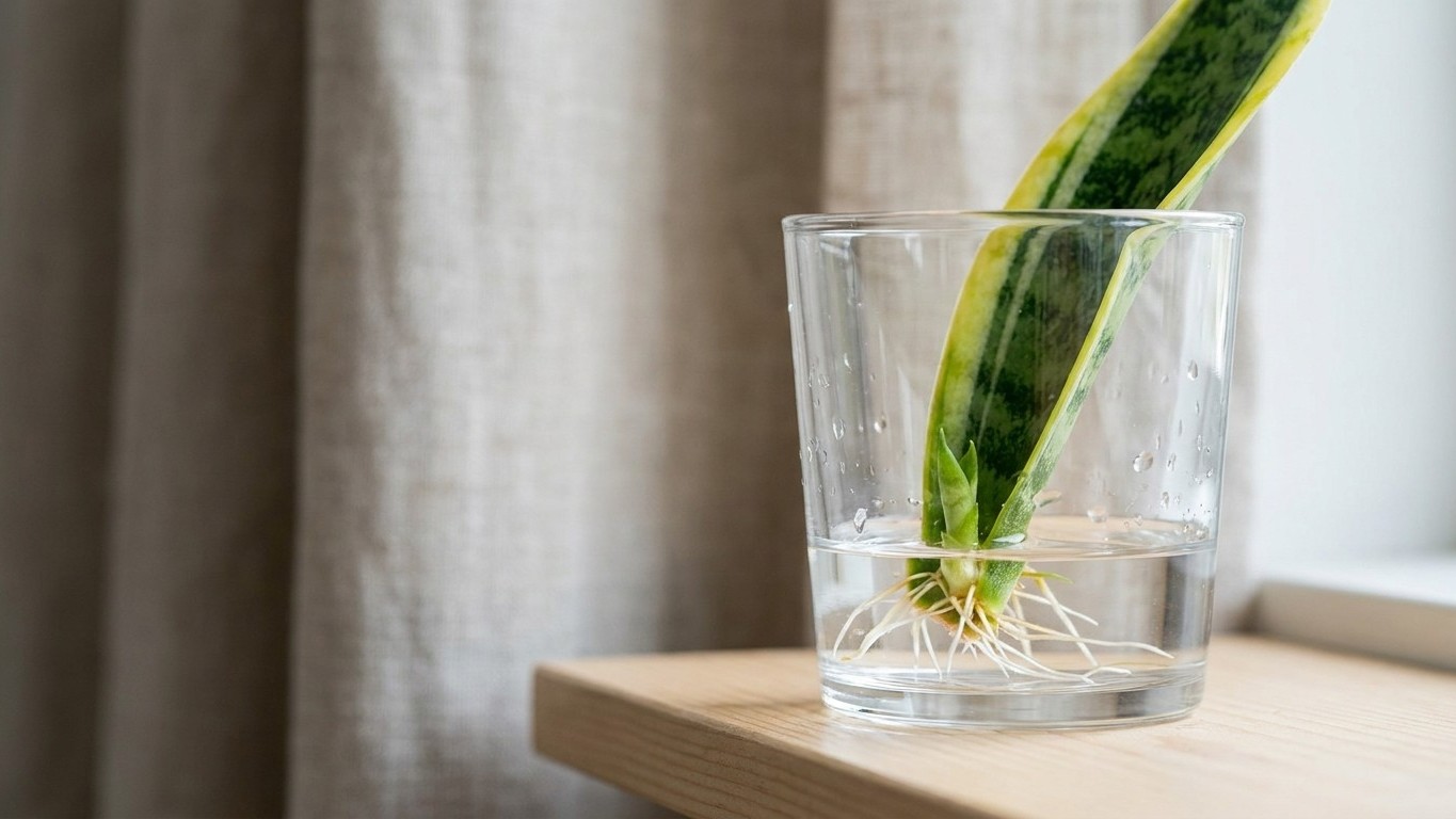 J'ai bouturé une feuille de mon sansevieria dans un verre d'eau juste pour en avoir deux : quand la nouvelle pousse est so...