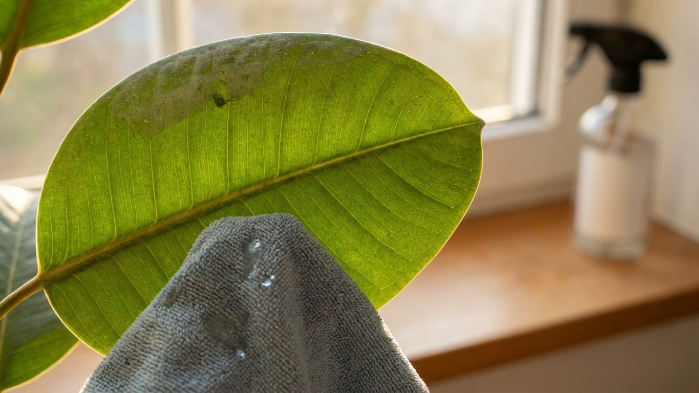 J'ai essuyé les larges feuilles de mon ficus elastica au chiffon sec chaque dimanche juste pour qu'elles brillent : deux m...