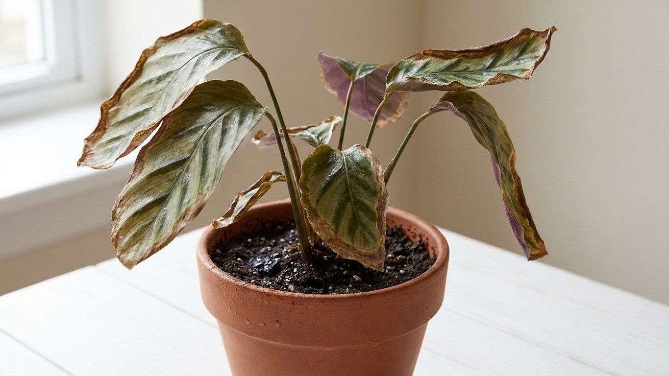 J'ai rempoté mon calathea dans un beau pot en terre cuite juste pour qu'il respire mieux : trois semaines plus tard, en so...