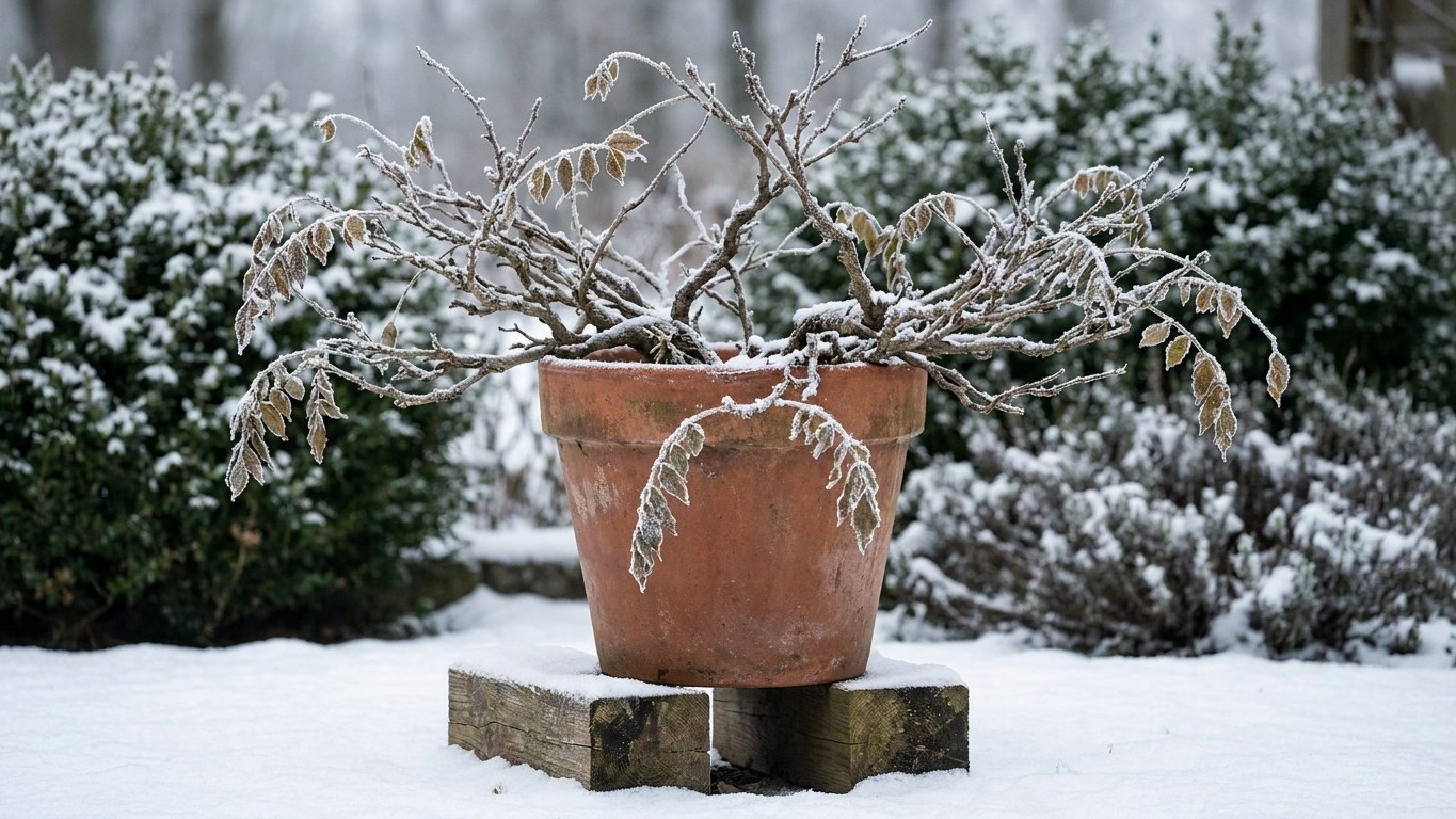 J’ai hiverné ma glycine en pot dans ma véranda hors gel juste pour la protéger : au printemps, je n’ai eu que des feuilles...