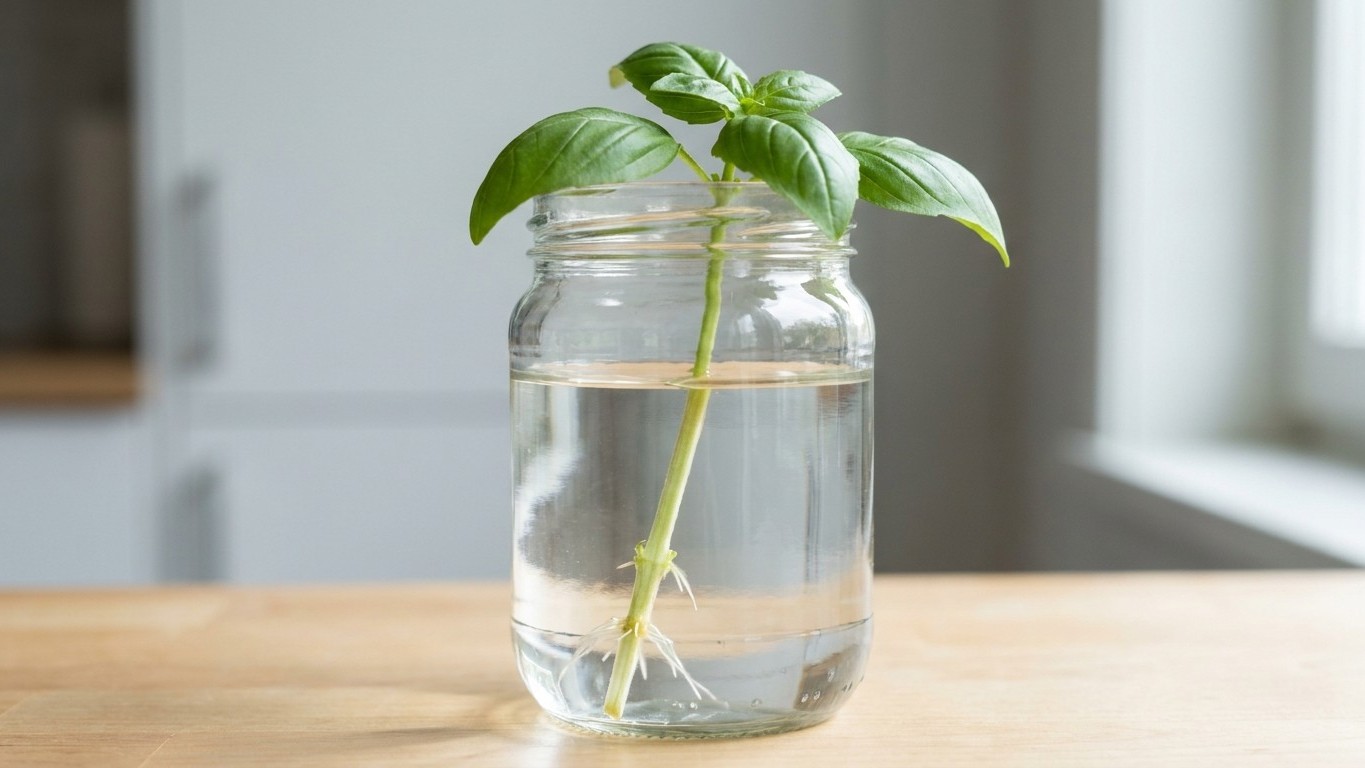 Je bouturais les plus belles tiges de mon basilic pour multiplier mes plants : au bout de dix jours dans le verre, j'ai co...