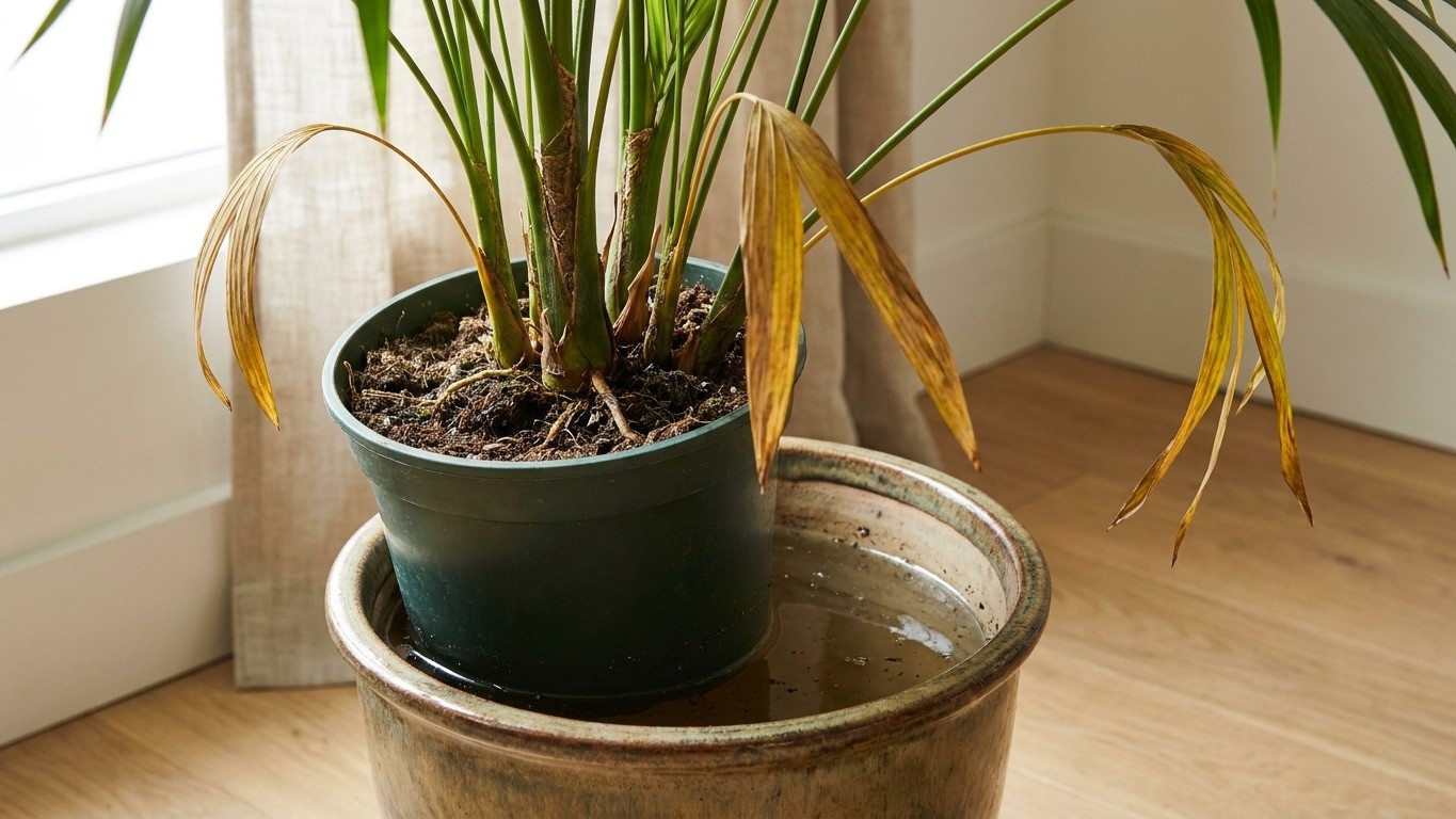 Les palmes de mon kentia jaunissaient une à une depuis un mois : le soir où j'ai sorti le pot de son cache-pot, j'ai vu ce...