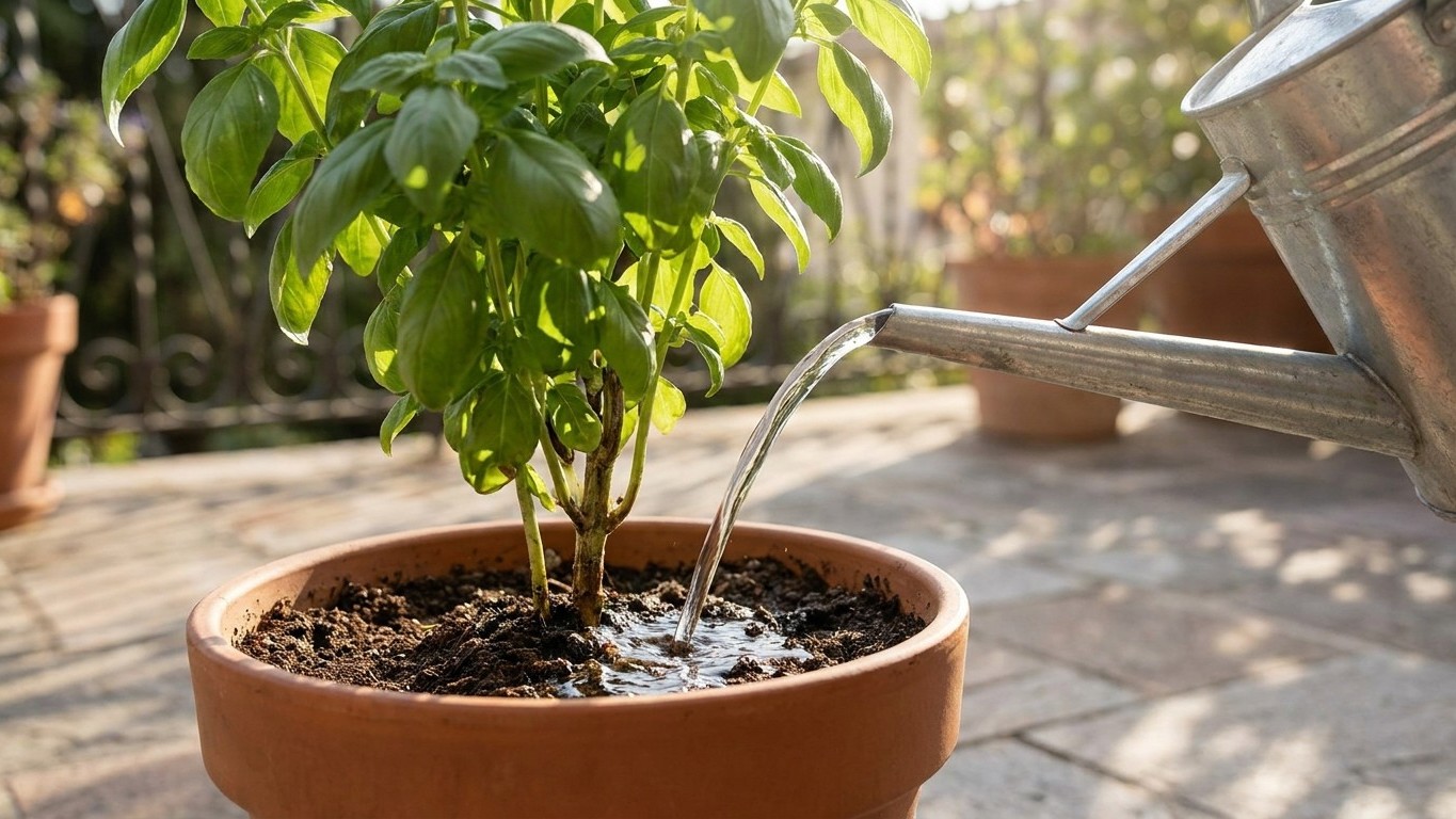 Mon voisin arrose toujours son basilic en pot au pied et jamais après 18 heures, et ce n'est pas pour économiser l'eau