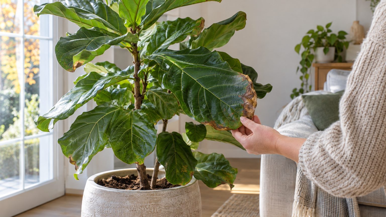 Ficus lyrata taches brunes sur les feuilles : identifier la cause selon leur position