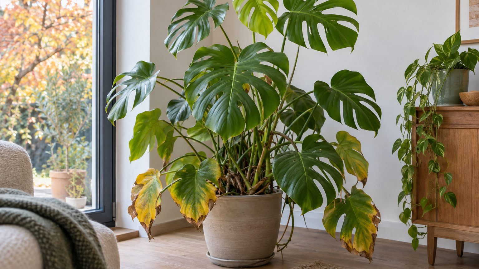 Monstera aux feuilles jaunes : vieillissement normal ou excès d'eau, le diagnostic selon la position de la feuille