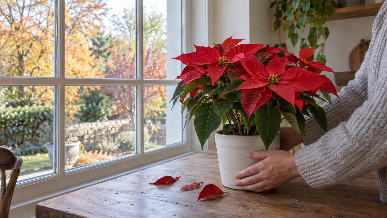 Poinsettia perd ses feuilles après achat : choc de froid, courant d'air ou excès d'eau, les gestes pour le sauver